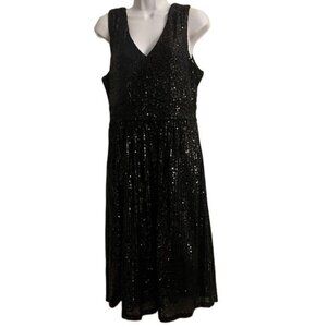 Draper James RSVP Black Sequin V Neck Midi Dress Women's Size‎ 10